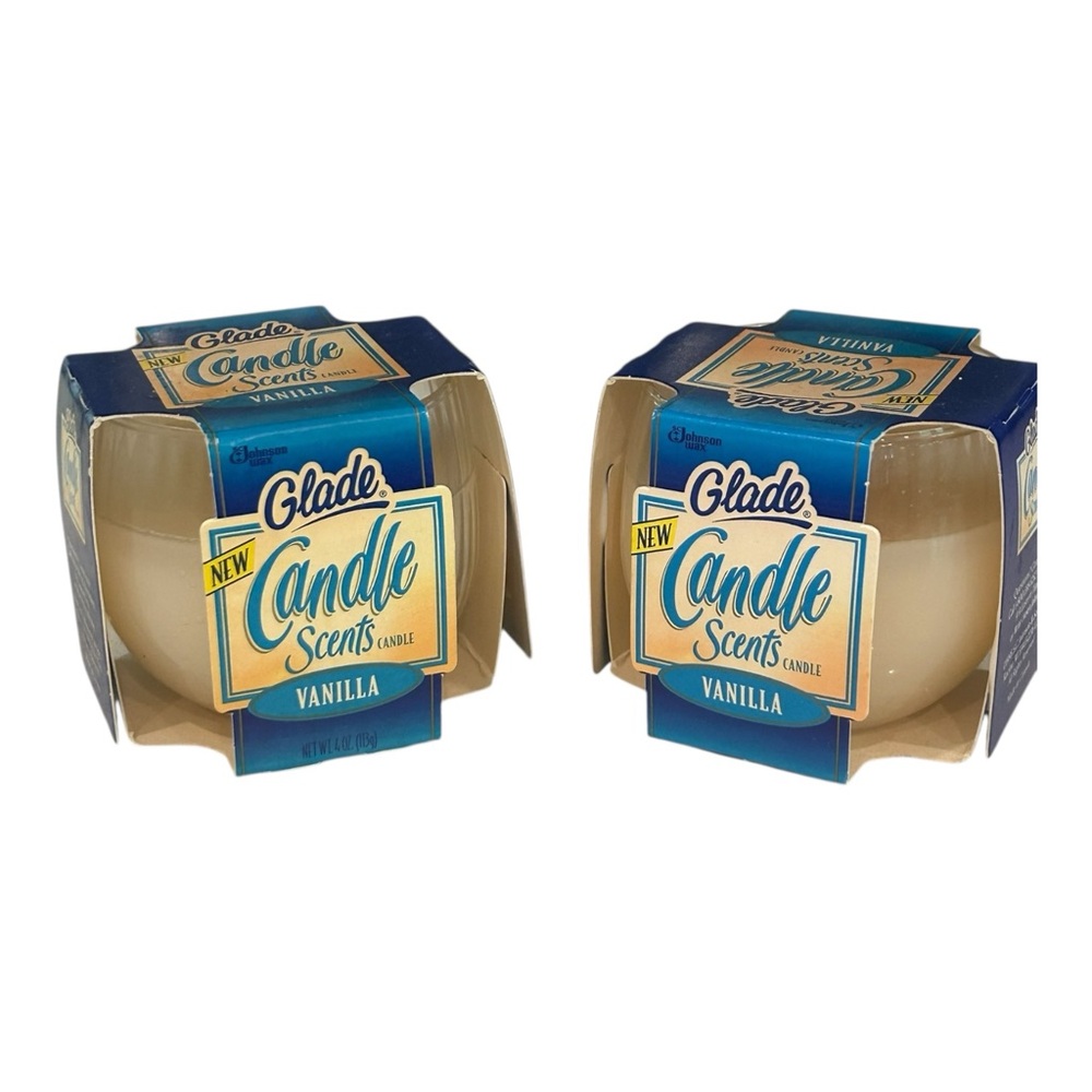VTG Glade Candle Scents VANILLA 4oz 1995 Lot of 2 NOS NEW Movie Props Show Props